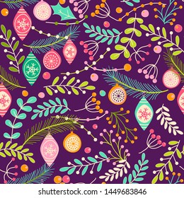 Christmas seamless pattern for greeting cards, wrapping papers. Hand drawn Vector illustration.