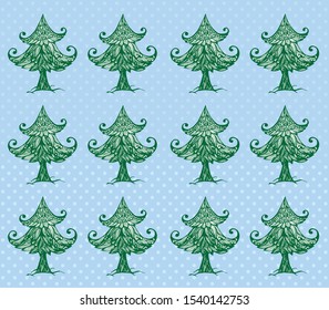 Christmas seamless pattern for greeting cards, wrapping papers. Hand drawn Vector illustration.  Christmas trees. background with decorative Set 
