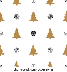 Christmas seamless pattern for greeting cards, wrapping papers. Hand drawn winter background from doodle Christmas trees, snowflakes and toys. Abstract Christmas Tree Seamless Vector Patterns. 