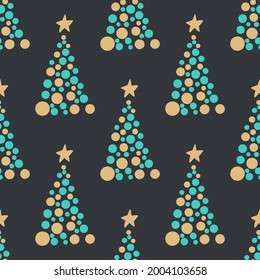 Christmas seamless pattern for greeting cards, wrapping papers. Hand drawn winter background from doodle Christmas trees, snowflakes and toys. Abstract Christmas Tree Seamless Vector Patterns. 