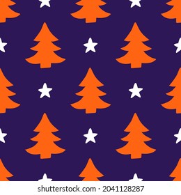Christmas seamless pattern for greeting cards, wrapping papers. Hand drawn winter background from doodle Christmas trees and snowflakes. Abstract Christmas Tree Seamless Vector Patterns. 
