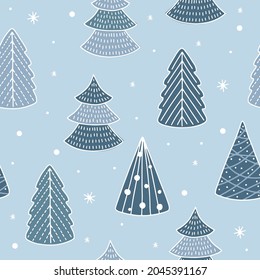 Christmas seamless pattern for greeting cards, wrapping papers. Doodle Christmas trees.