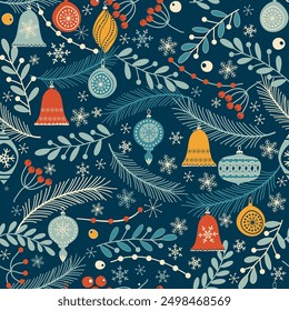 Navidades sin patrón para tarjetas de felicitación, papel de regalo. Fondo de invierno dibujado a mano. Ilustración vectorial.