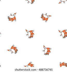 Christmas seamless pattern with greeting Santa Claus. Beautiful vector background for decoration xmas designs. Cute minimalistic art elements on white backdrop.