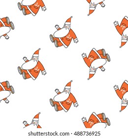Christmas seamless pattern with greeting Santa Claus. Beautiful vector background for decoration xmas designs. Cute minimalistic art elements on white backdrop.