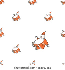 Christmas seamless pattern with greeting Santa Claus. Beautiful vector background for decoration xmas designs. Cute minimalistic art elements on white backdrop.