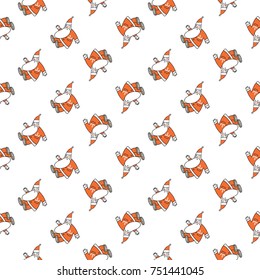 Christmas seamless pattern with greeting Santa Claus. Beautiful vector background for decoration xmas designs. Cute minimalistic art elements on white backdrop.