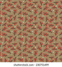 Christmas seamless pattern. Hand draw winter berries and snow on kraft background