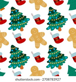 Natal padrão sem emenda no estilo de desenho de mão
