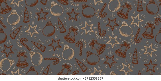 Navidades Patrón sin fisuras Dibujo a mano Estilo de boceto. Textura de Fondo de pantalla minimalista de Navidad. Diseño de la Plantilla de la estación del invierno para la materia textil, tela, impresión, Anuncio, Web, medios sociales. Ilustración vectorial. No es IA