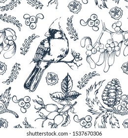 Christmas seamless pattern, hand drawing, on white background