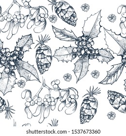 Christmas seamless pattern, hand drawing, on white background