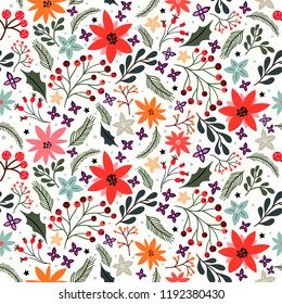 Christmas seamless pattern with hand drawn decorative elements, vector design