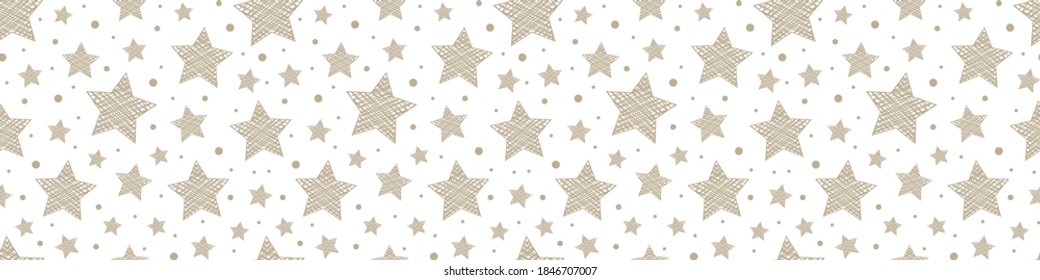 Patrón de Navidad sin fisuras con estrellas dibujadas a mano. Papel envuelto. Vector