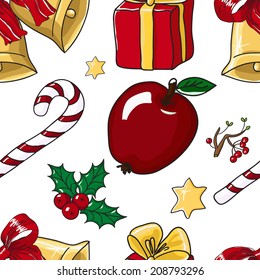 Christmas seamless pattern. Hand drawn vector illustration.