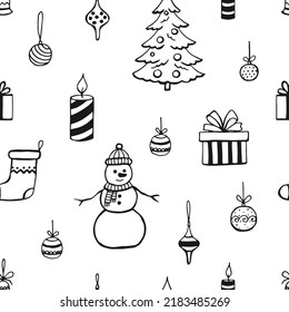 Christmas seamless pattern, hand drawn style doodle elements. Vector illustration.