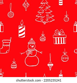 Christmas seamless pattern, hand drawn style doodle elements. Vector illustration.