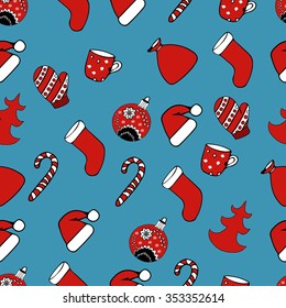 Christmas seamless pattern with hand drawn elements.