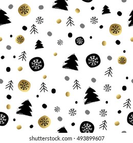 Christmas seamless pattern with hand drawn design elements. Vector illustration.