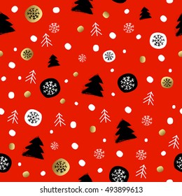 Christmas seamless pattern with hand drawn design elements. Vector illustration.