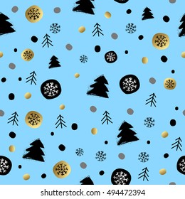 Christmas seamless pattern with hand drawn design elements. Vector illustration.