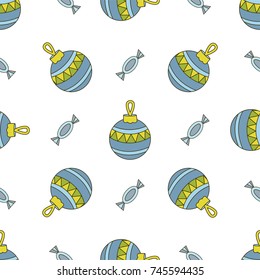 Christmas seamless pattern. Hand drawn background with doodle winter elements. Vector illustration.