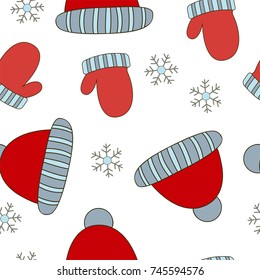 Christmas seamless pattern. Hand drawn background with doodle winter elements. Vector illustration.