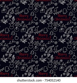 Christmas seamless pattern with hand-drawn  doodles