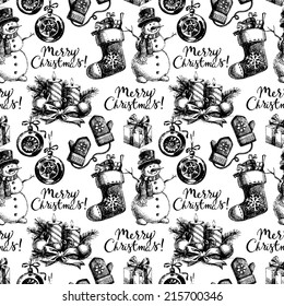 Christmas seamless pattern. Happy New Year hand drawn illustration. Vector design