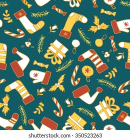 christmas seamless pattern. happy new year classic elements. winter holidays vector background. 