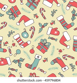 christmas seamless pattern. happy new year classic elements. winter holidays vector background. 
