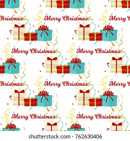 Christmas seamless pattern Happy New Year winter holiday background decorative paper vector illustration. Festive textile xmas abstract wrapping greeting ornament.