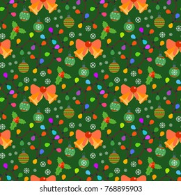 Christmas seamless pattern and Happy New Year winter holiday background decorative paper vector illustration. Festive textile xmas abstract wrapping greeting ornament.