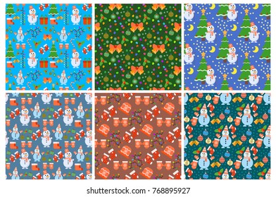 Christmas seamless pattern and Happy New Year winter holiday background decorative paper vector illustration. Festive textile xmas abstract wrapping greeting ornament.