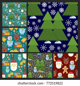 Christmas seamless pattern and Happy New Year winter holiday background decorative paper vector illustration. Festive textile xmas abstract wrapping greeting ornament.