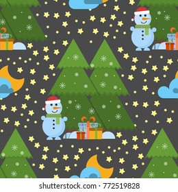 Christmas seamless pattern and Happy New Year winter holiday background decorative paper vector illustration. Festive textile xmas abstract wrapping greeting ornament.