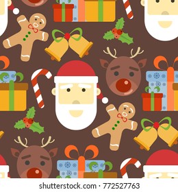 Christmas seamless pattern and Happy New Year winter holiday background decorative paper vector illustration. Festive textile xmas abstract wrapping greeting ornament.