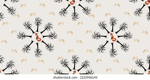 Christmas seamless pattern with  hares, fox and trees. lVector design for paper fabric and other surface