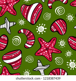 Christmas seamless pattern with heart and star.