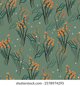 Christmas seamless pattern. Holiday Background with berry fruit. Doodle sprigs  print. Design for hiliday card, poster, fabric, textile.