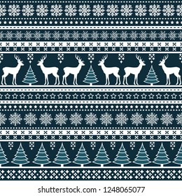 Christmas seamless pattern with holiday decoration on blue background