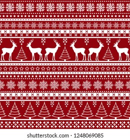 Christmas seamless pattern with holiday decoration on red background