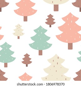 Christmas seamless pattern for holiday design and X-mas goods. Scandinavian style. Christmas trees, fir. Vector illustration. Pattern is cut, no clipping mask.