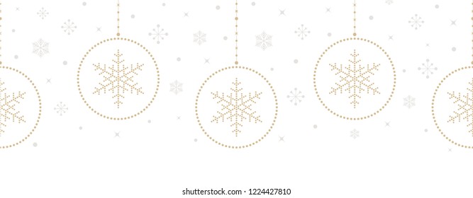 Christmas seamless pattern. Holiday dotted signs and symbols hanging on white background. Christmas tree balls and snowflakes. Vector illustration.