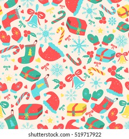 Christmas seamless pattern with holiday elements