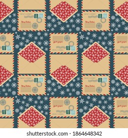 Christmas seamless pattern with holiday envelopes. Vector illustration