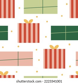Christmas seamless pattern with holiday gift boxes. Holiday vector background