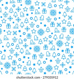 Christmas seamless pattern with holiday and winter symbols. Can be used for Christmas card, invitation, wrapping paper, wallpaper and others.