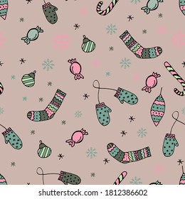 Weihnachten nahtlose Muster für Feiertage Hintergrund mit Weihnachtsspielzeug. Schönes Muster für ein luxuriöses Geschenkpapier 