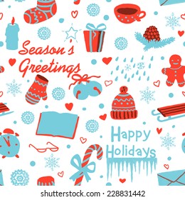 Christmas seamless pattern. Holidays clip art.  Ideal for printing onto fabric and paper or scrap booking. Hand drawn style.